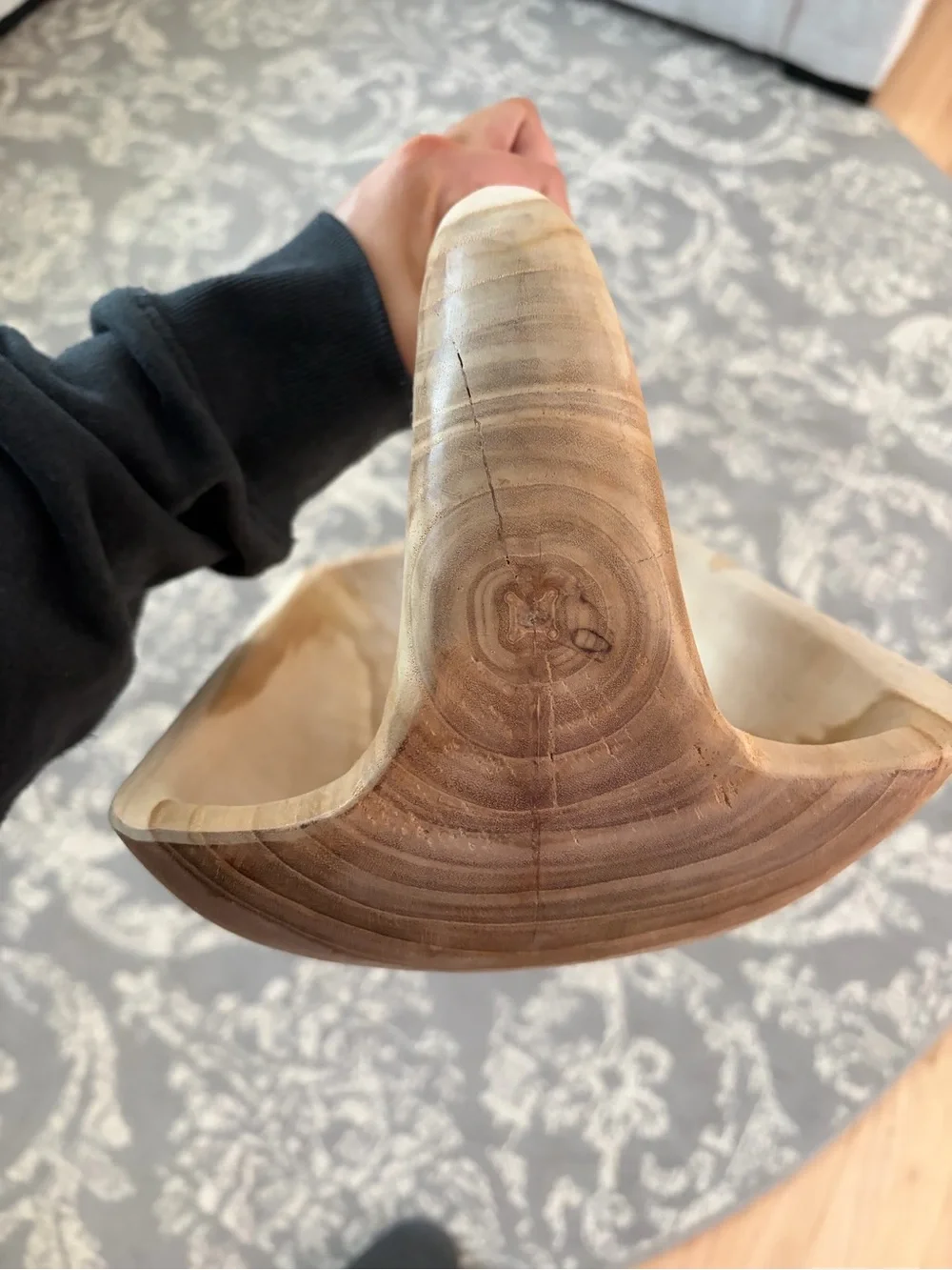 Hand-Carved Wooden Bath Handle Tray - Natural Wood